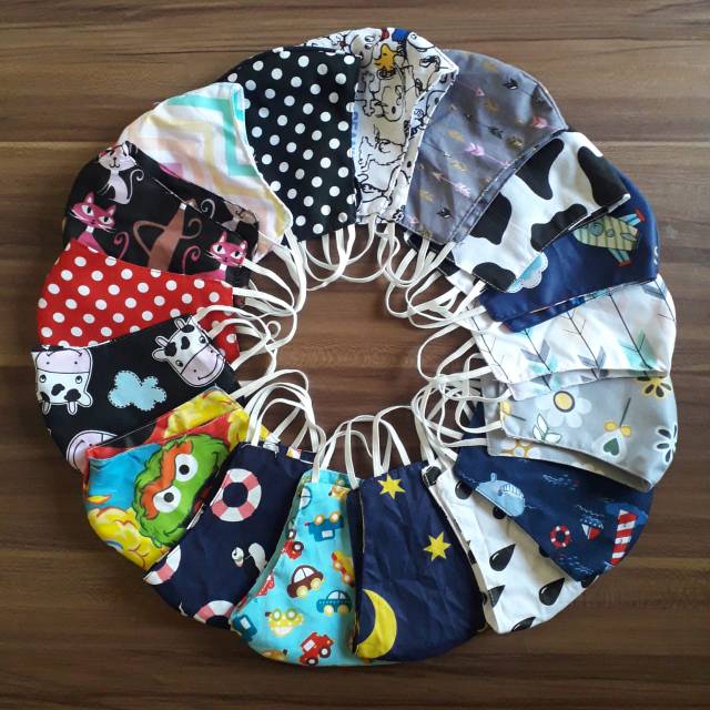 Masker Kain motif dewasa earloop dan hijab, masker anak