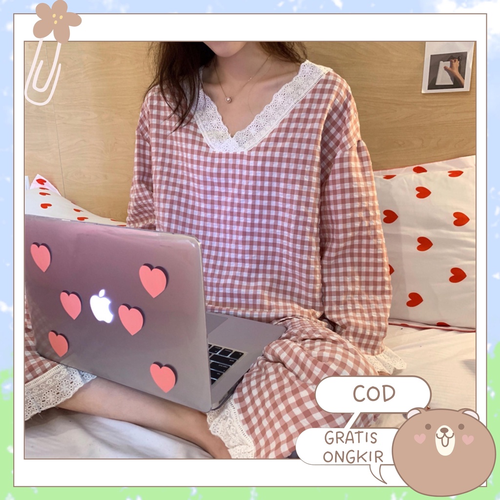 [COD] Sara Sleepwear Baju Tidur Wanita Piyama Korea Setelan Baju Tidur Wanita Piyama Wanita Lengan P