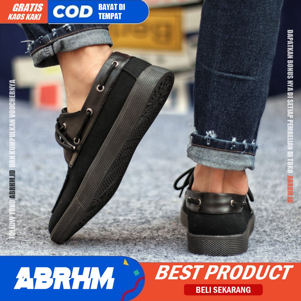 ABRHM- Sepatu Kasual Pria Kantor Loafers Fashion Hitam Kanvas Sepatu Pria Casual Sepatu Kerja Kantor Semi Formal Kuliah Kondangan Gaya keren Kekinian Murah Terlaris