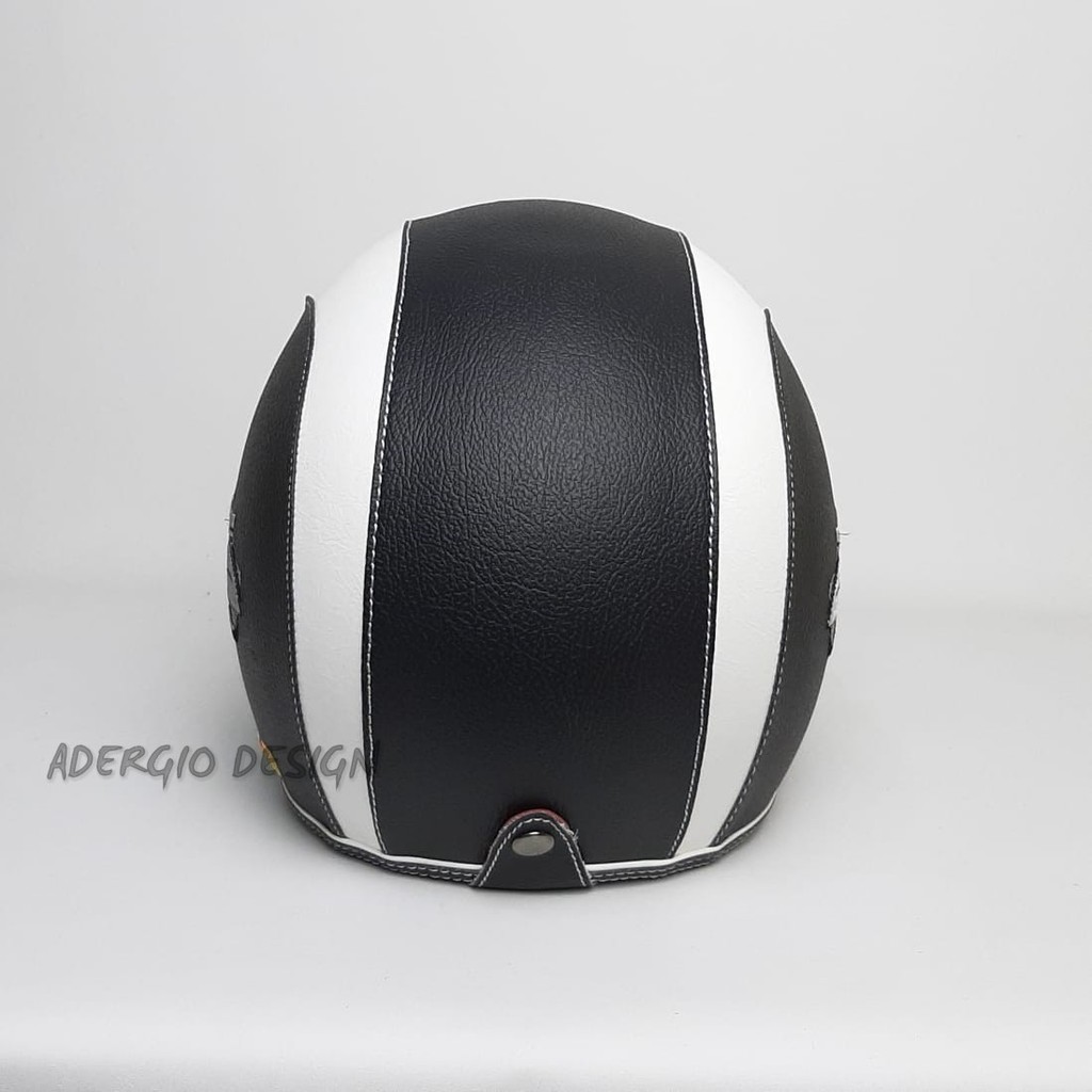 Helm Bogo Dewasa SNI Kaca Bogo Ori FKB Vespa Hitam List Putih