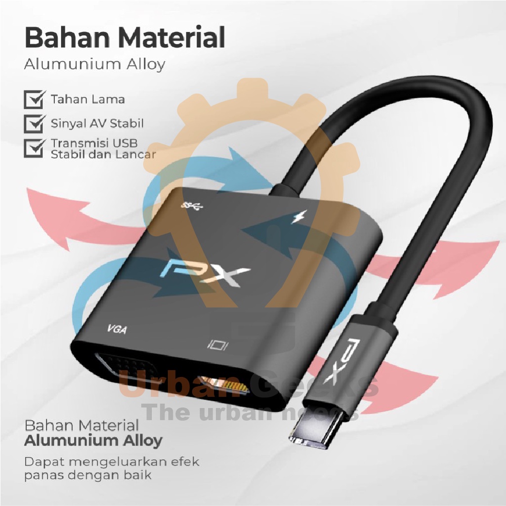 USB Hub Converter Adapter 4 in 1 4K PX UCH14B Type C 3.1 to HDMI VGA