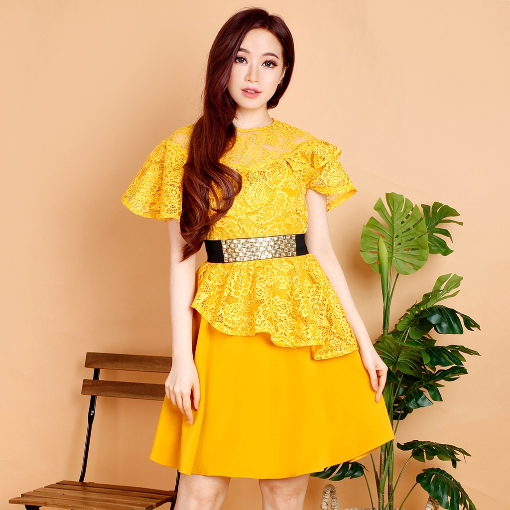 Kathryn collection # 116 Dres rok mekar scuba Import premium kombinasi brukat gliter free belt