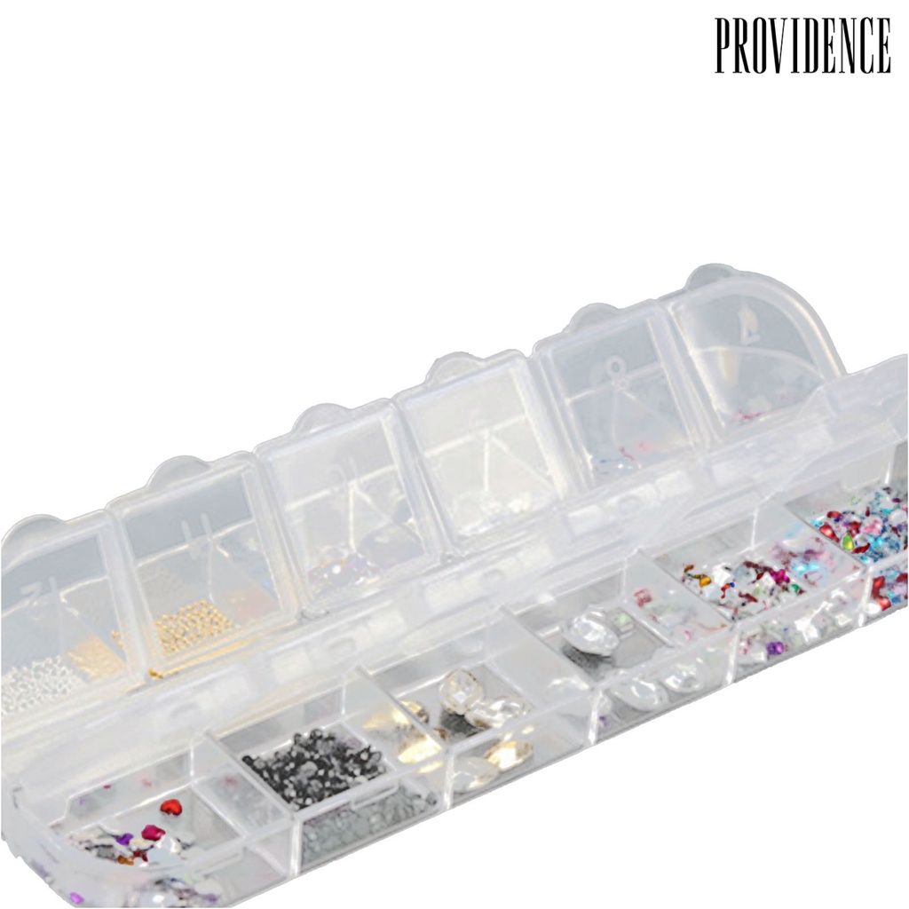 Providence 12-Grid Transparent Nail Art Tips Rivet Pearl Metal Sequin Storage Box Organizer