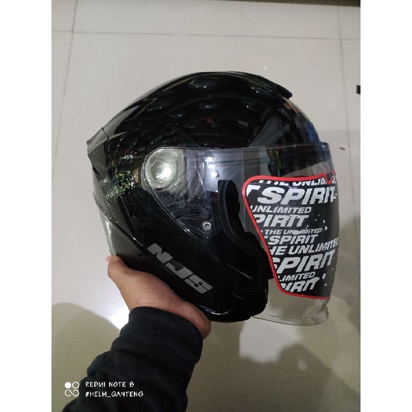 HELM NJS KAIROZ SOLID dan Motif (double visor)-hitam glossy