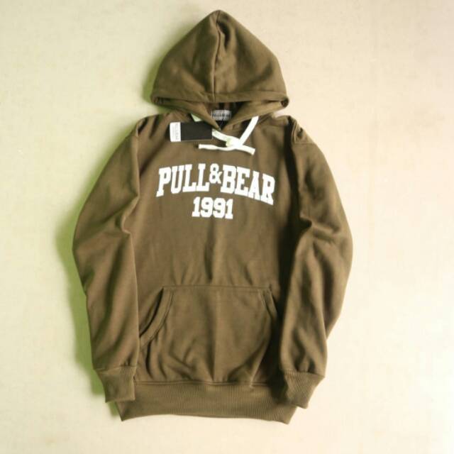 JAKET SWITER HOODIE PULL & BEAR GREEN ARMY