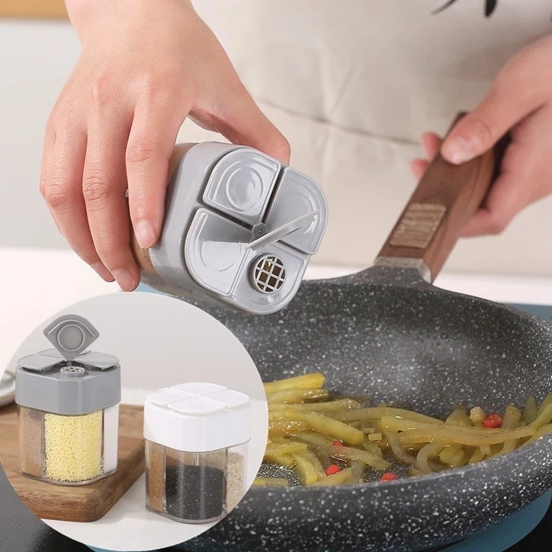 1 Pc Botol Penyimpanan Bumbu Merica Garam 4 In 1 Transparan Dengan Tutup Tahan Lembab Untuk Memasak BBQ