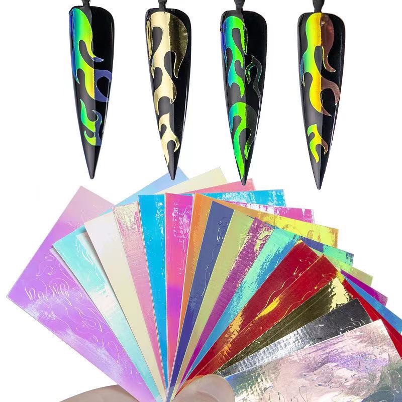 NAIL STICKER STIKER KUKU FLAME HOLOGRAM RANDOM / water decal nail flame api stiker kuku