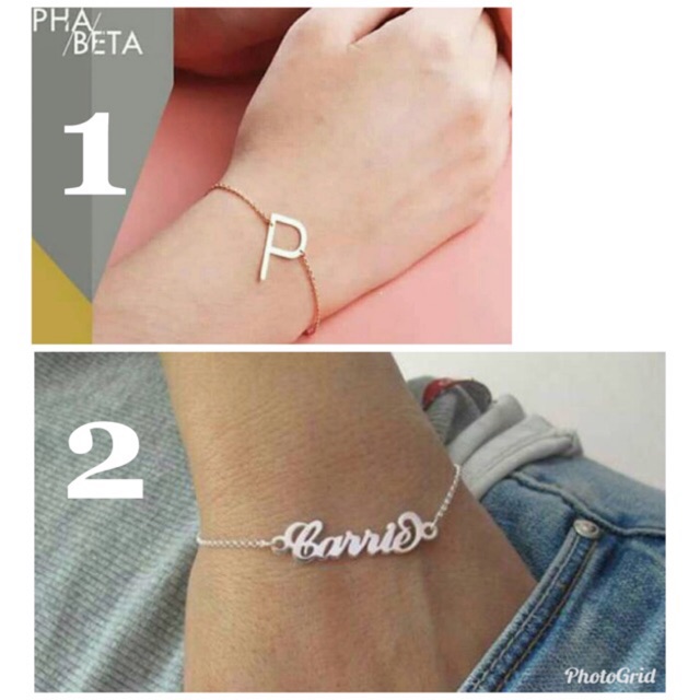 Gelang nama Alphabeta carendelano alphabet gold silver polos Uk.Standar