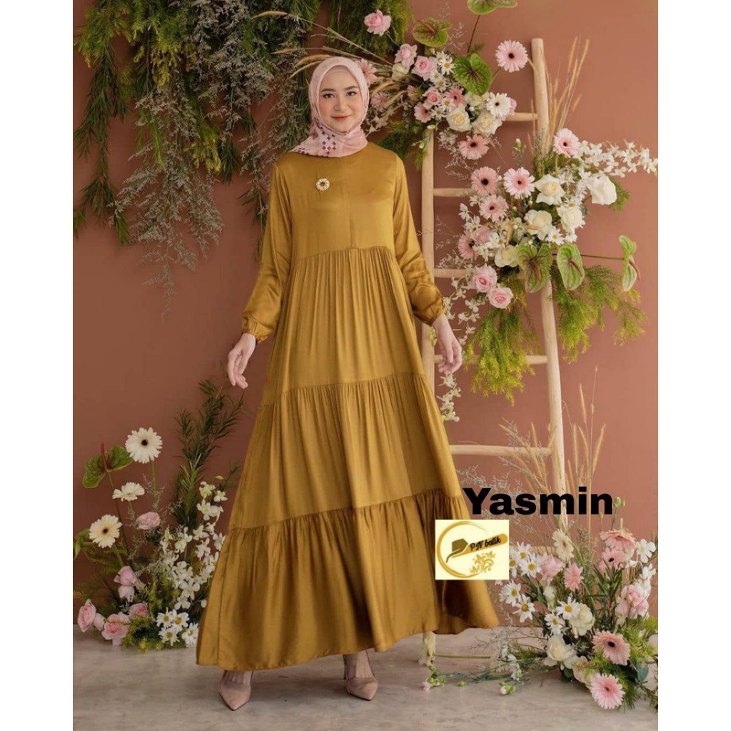 Gamis Syari Rayon Adem Warna Polos Susun Cantik Elegan Canda Busui Wudhu Friendly Matilda Mustard