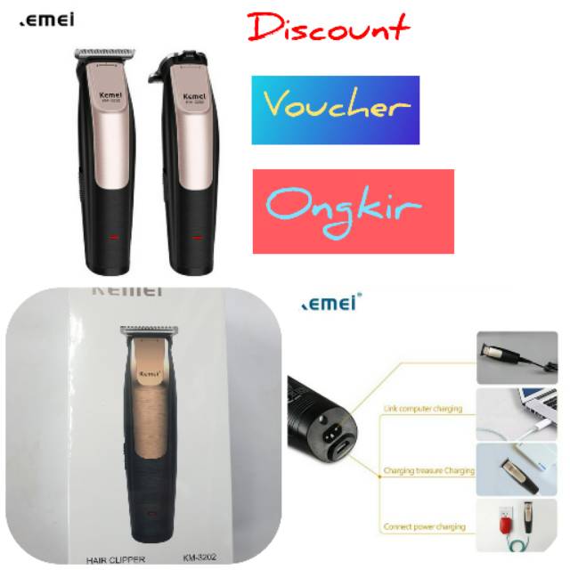 Hair Clipper kemei km-3202 alat cukuran rambut cas cliper hair design  dan mesin cukur murah