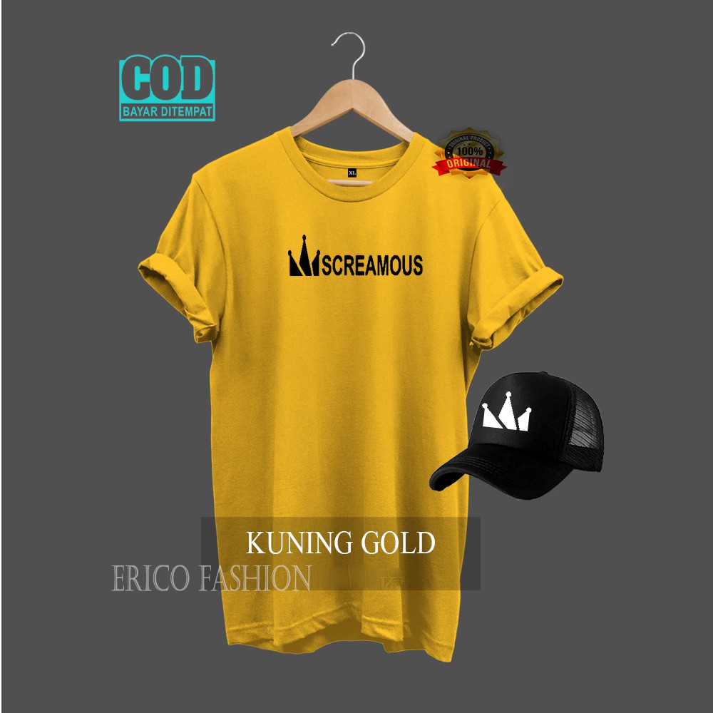 Kaos SCREAMOUS +Topi Logo Black >Pakaian/Kaos Pria Wanita >Kaos Distro Lengan Pendek Premium