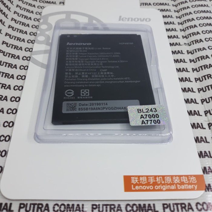 Lenovo A7000 Lenovo A7700 Batre Baterai Lenovo BL243 Original 100%