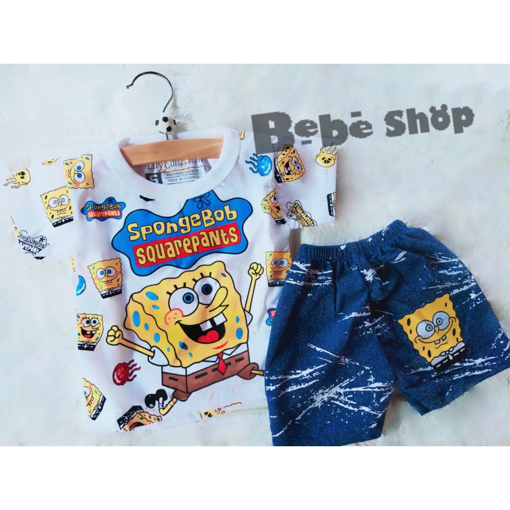 Setelan Baju Anak Bayi Spongebob Usia 0 Sampai 2 Tahun