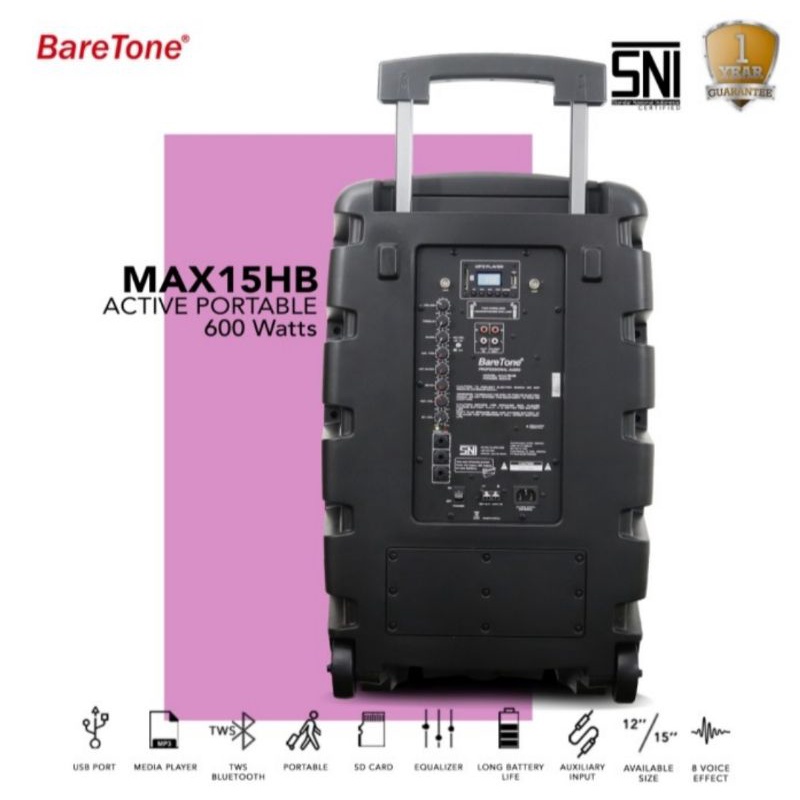 SPEAKER PORTABLE AKTIF WIRELESS MEETING BARETONE 15 INCH MAX 15HB BLUETOOTH ORIGINAL