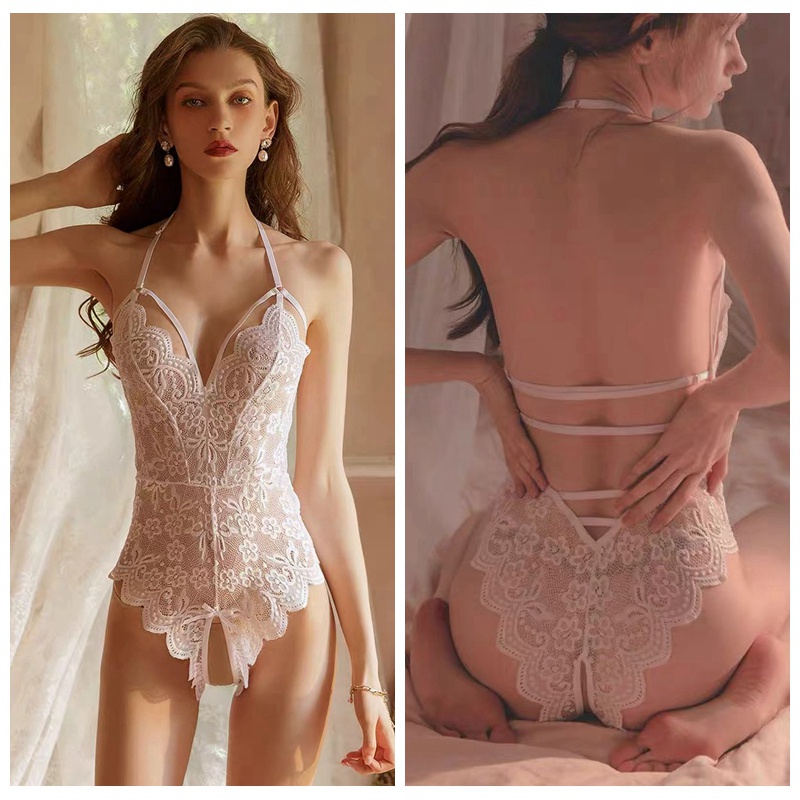 Wanita Open crotch Lingerie Sexy Lace Bodysuit Deep V Teddy One Piece Lace Babydoll A522