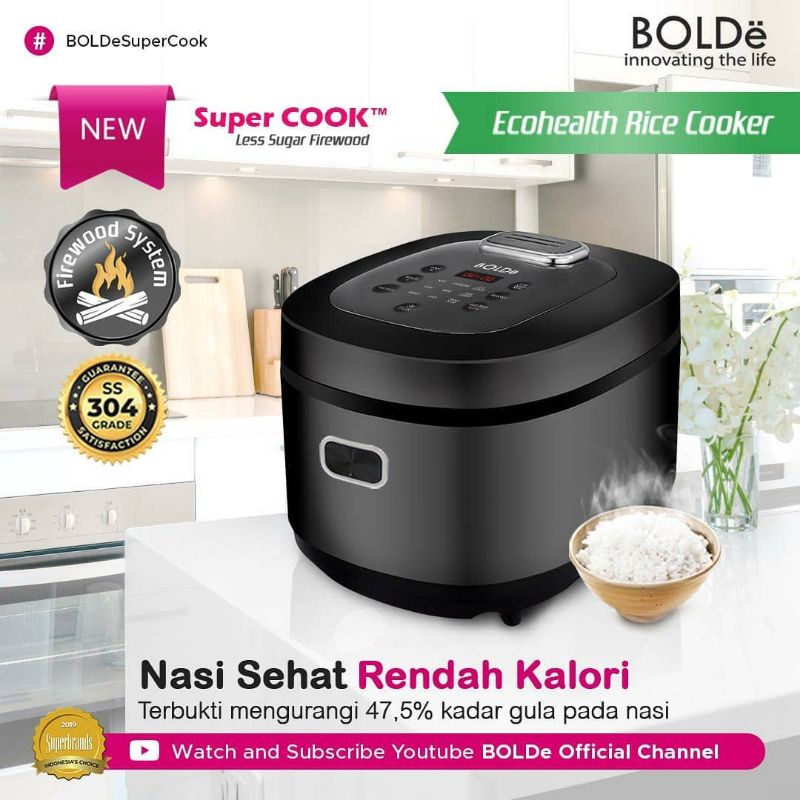 Bolde Rice Cooker Less Sugar Firewood Magic Com Diet Less Sugar Kapasitas 2 Liter - Original