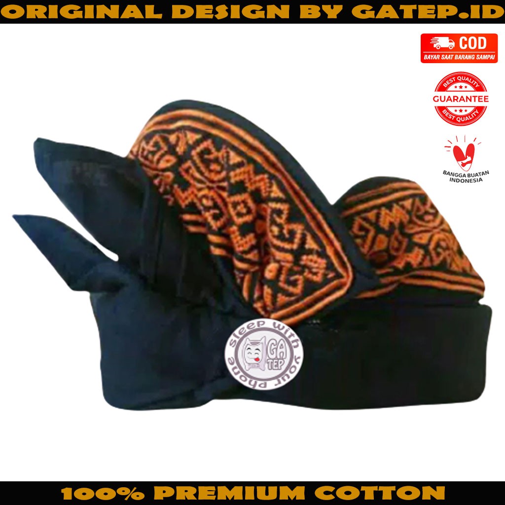 Udeng Bali Hitam Polos Tepi Bordir Elegant Setengah Jadi / Ikat Kepala Bali / Topi Bali / Blangkon