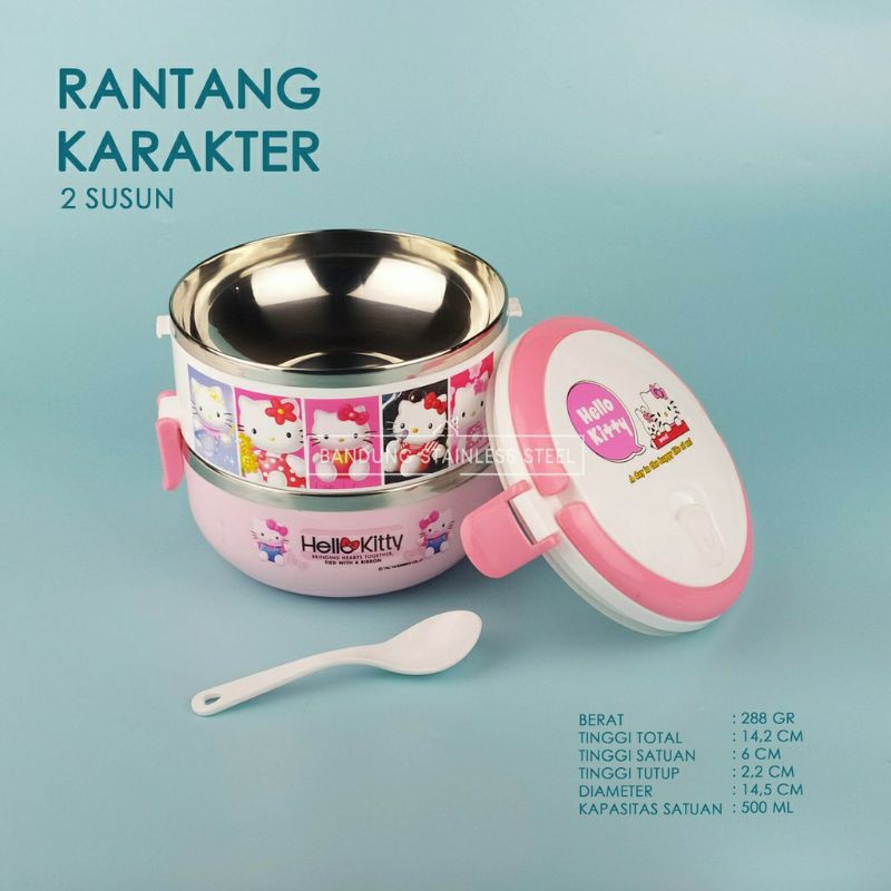 (2Susun) Tempat Kotak Makan RANTANG Stainless Lunch Box Karakter