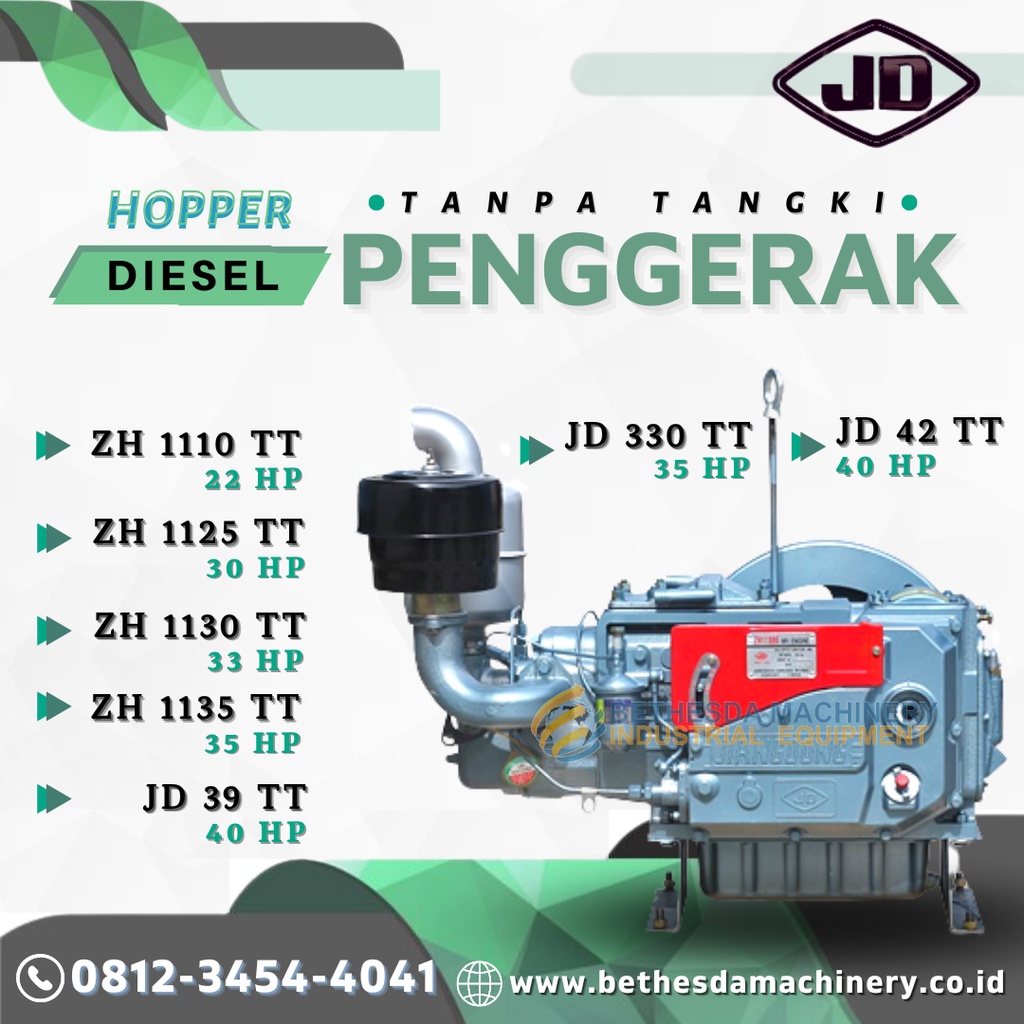 Mesin penggerak Jiangdong 22 HP ZH 1110 diesel 30 Pk tanpa tangki