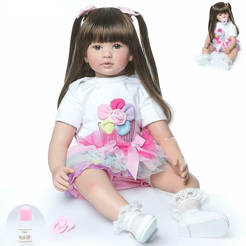 60cm 24&quot;Reborn Baby Dolls Vinyl Silicone Real Long Hair Toddler Doll Girl Gifts Toys