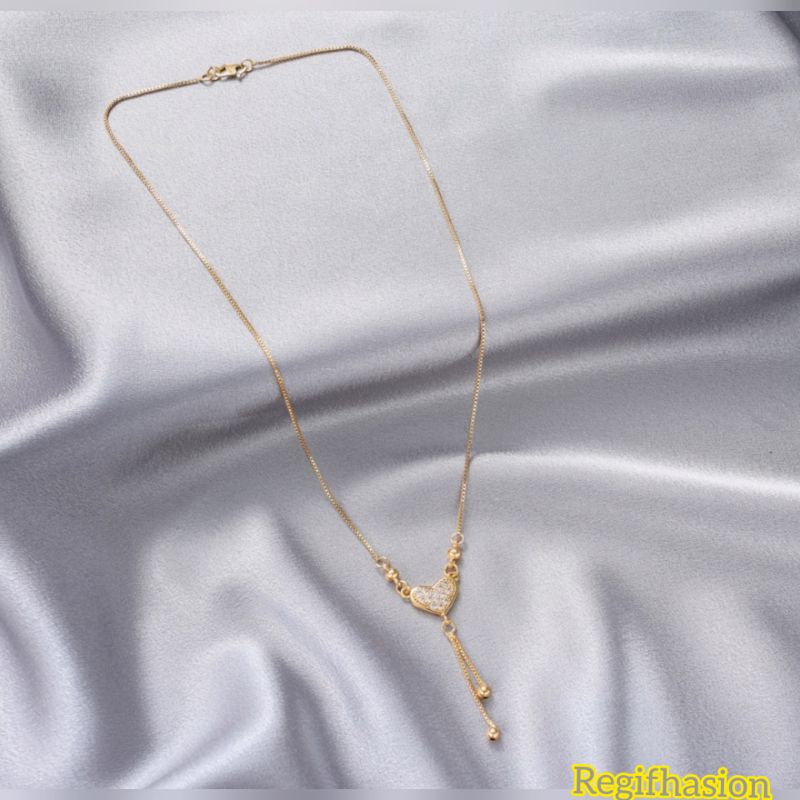 Kalung titanium liontin love gold fashion wanita terlaris anti karat tidak luntur