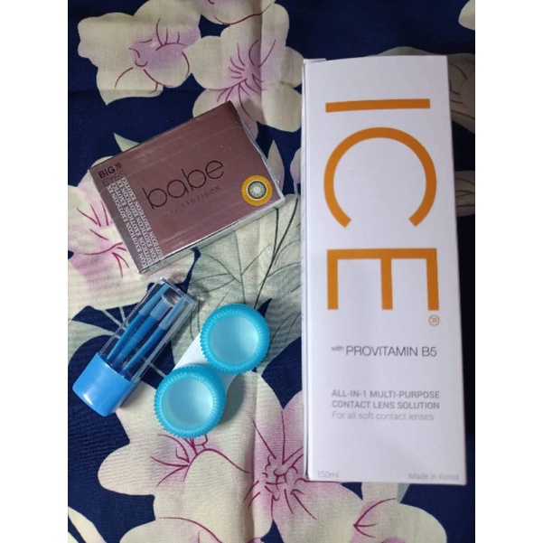 COD Paket Softlens X2 Babe Normal Big Eyes Dia 16mm + Cairan Softlens Ice 150ml + Lenscase + Pinset