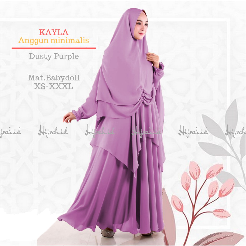 Hijrah Gamis Syari Set Polos Dusty Purple Ungu Lavender Babydoll Terbaru 2018 Hantaran Nikah