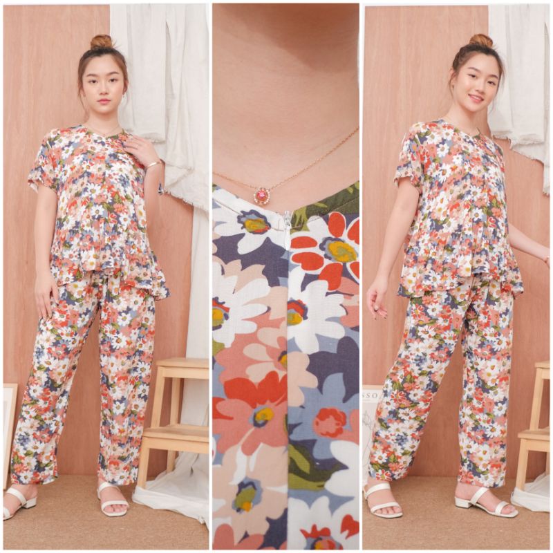 ONE SET PAJAMAS REMPEL LENGAN PENDEK/PIYAMA REMPEL BUSUI /LD 120 (all size)/BAHAN KATUN-RoSalind SET