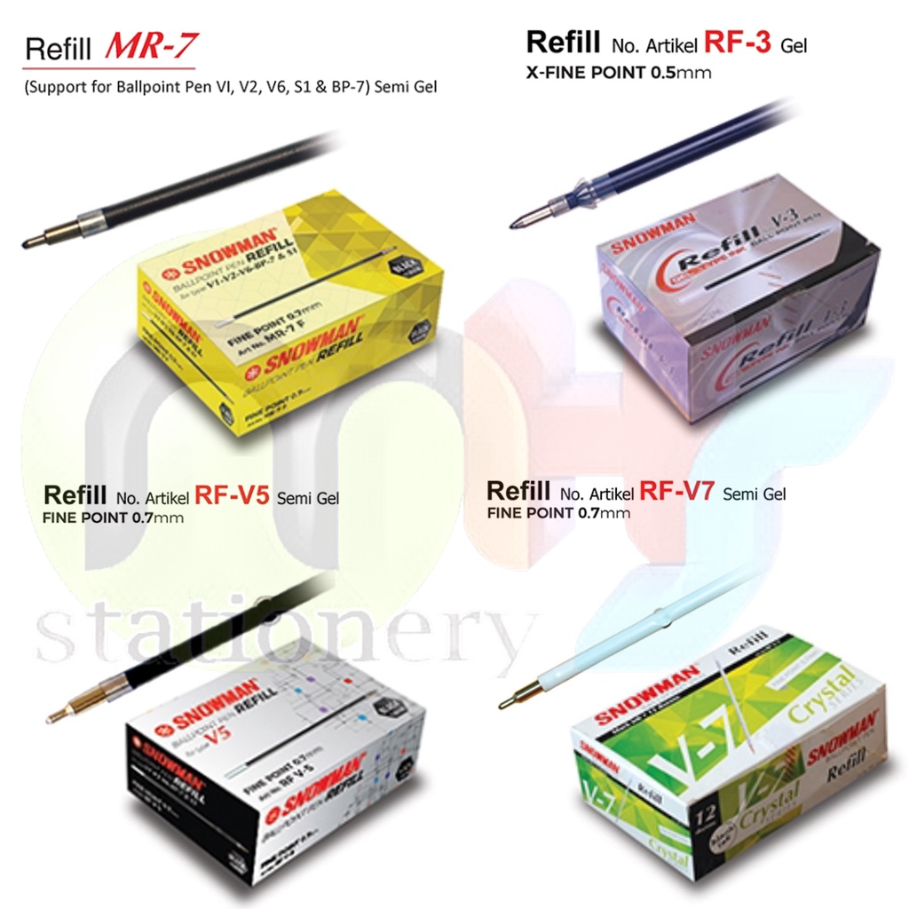 

SNOWMAN Gel Pen Refill Isi Ulang Pen Isi Pulpen Ballpoint MR-7 RF-3 RF-5 RF-7 1 Box 12 Pcs