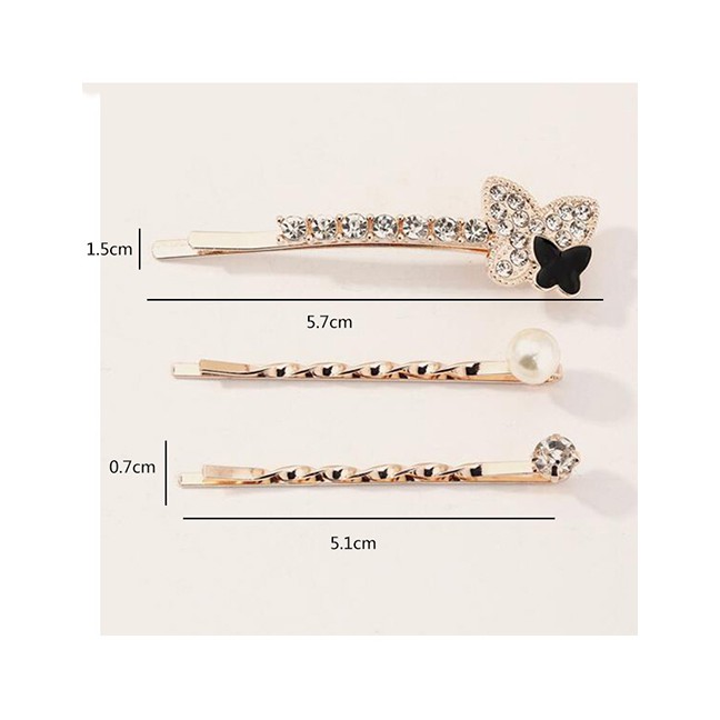 LRC Jepit Rambut Fashion Golden Butterfly Inlay Zircon Pearl Alloy Clip Set K25099