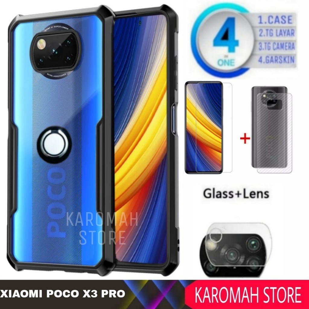 Hard Case Xiaomi Poco X3 Pro 2021+Tempered Glass+TG Camera+Garskin - Hitam