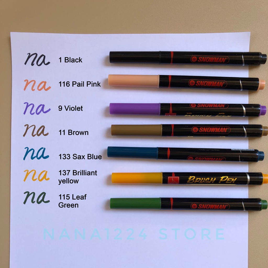 

BRUSH PEN SNOWMAN BM-1 ( black / leaf green / sax blue / brown / pail pink / brilliant yellow / violet )