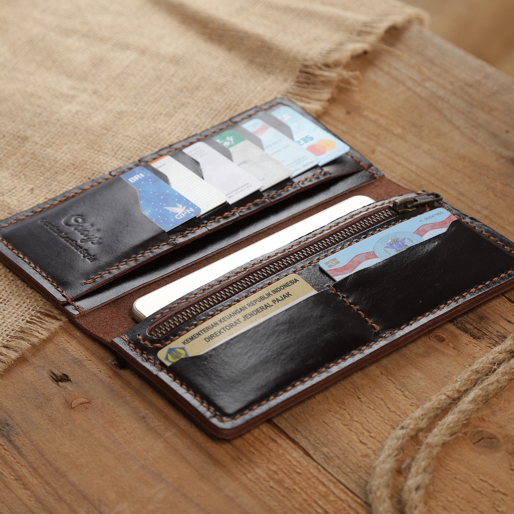 Dompet Panjang Kulit Asli Pull Up Seri AERON Warna Coklat Tua - Leather Phone Wallet