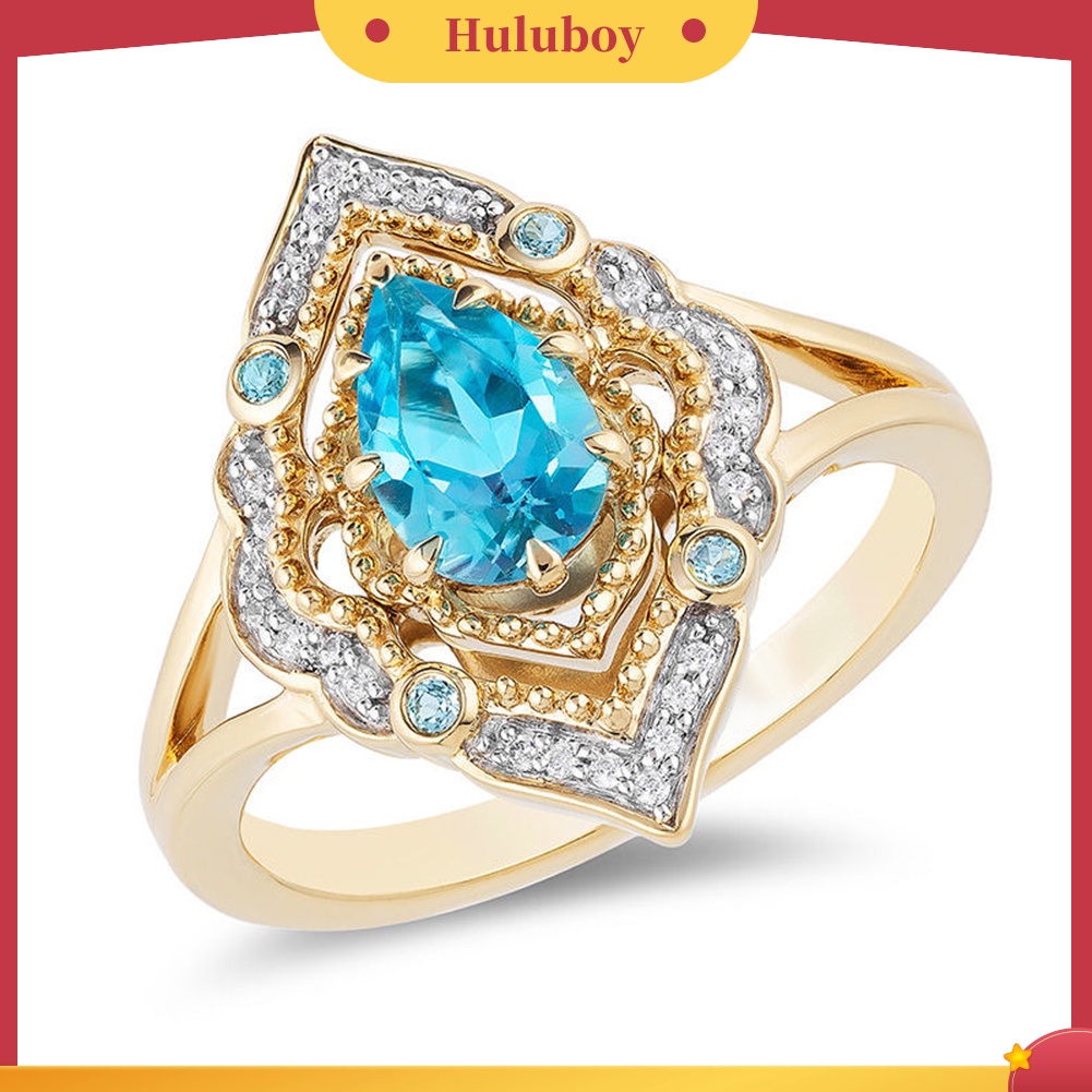 Hu Hu Hu Hu Hu Alat Bantu Pasang Kacamata♡ Cincin Batu Topaz Biru Imitasi Bentuk Tetesan Air Desain Hollow Untuk Wanita