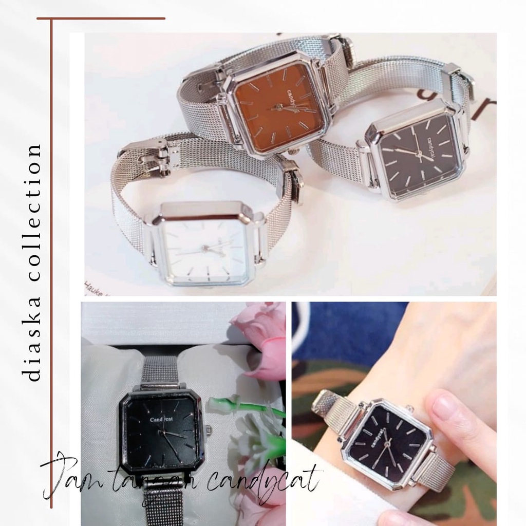 Candycat Jam Tangan Wanita Kotak Stainless Gaya Korea (003SL)