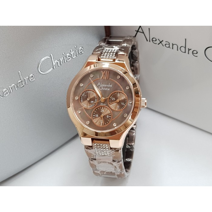 Jam Tangan Wanita Alexandre Christie AC 2731 Brown Rosegold Original