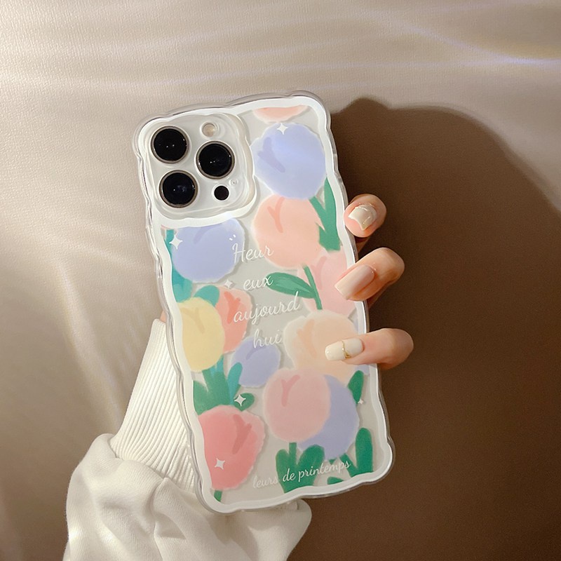 Soft Case Silikon Motif Bunga tulip Pink Untuk IPhone 7 8 Plus X XR XS Max 11 Pro Max 12 13 Pro Max SE 2020