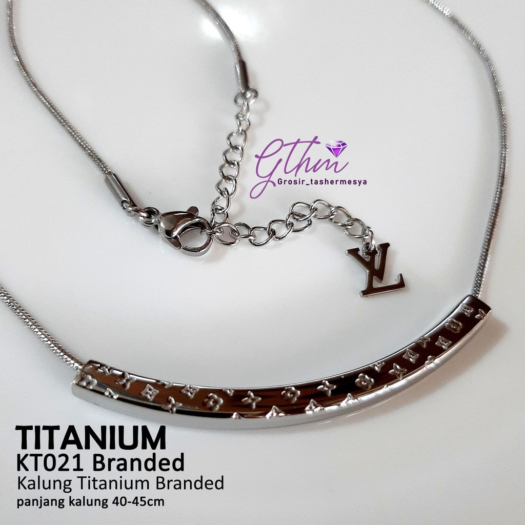 kalung titanium wanita modern plat lv mewah seperti emas asli kt021 rosegold, silver