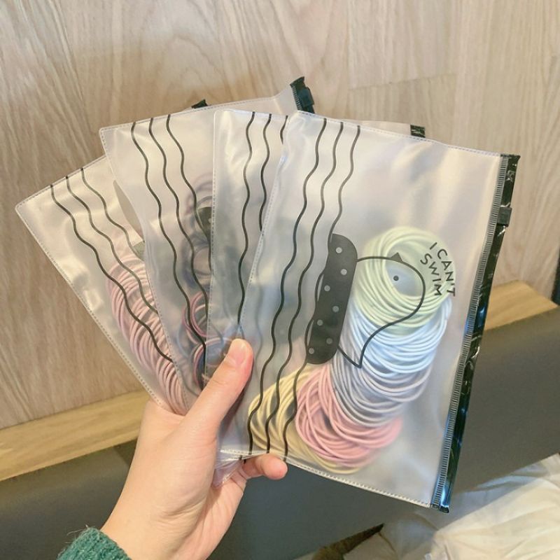 Ikat rambut karet rambut isi 100 dengan pouch / Ikat rambut isi 100 murah