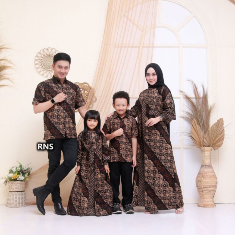 Batik Couple Keluarga Gamis Busui Motif Prasasti Batik Keluarga Seragam