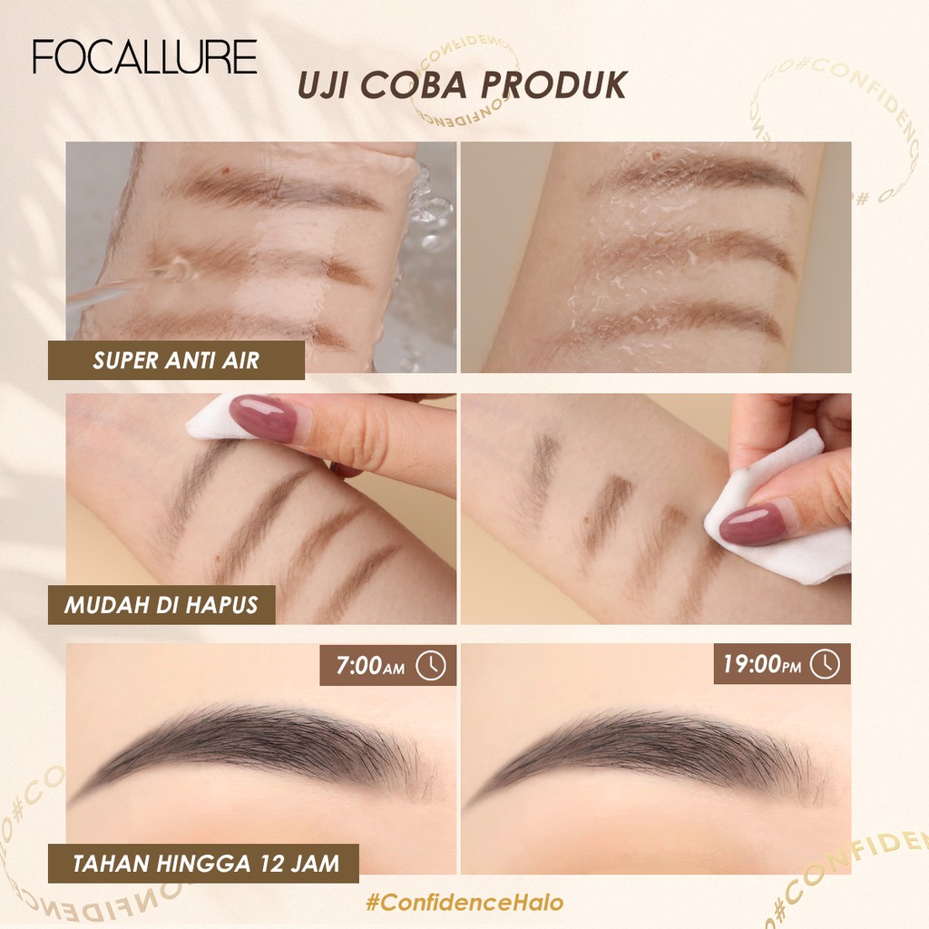 Focallure Tahan Air Sliding Eyebrow Pencil Pigmen tinggi Soft and Smooth Lasting Up to 12 Hours #ConfidenceHalo