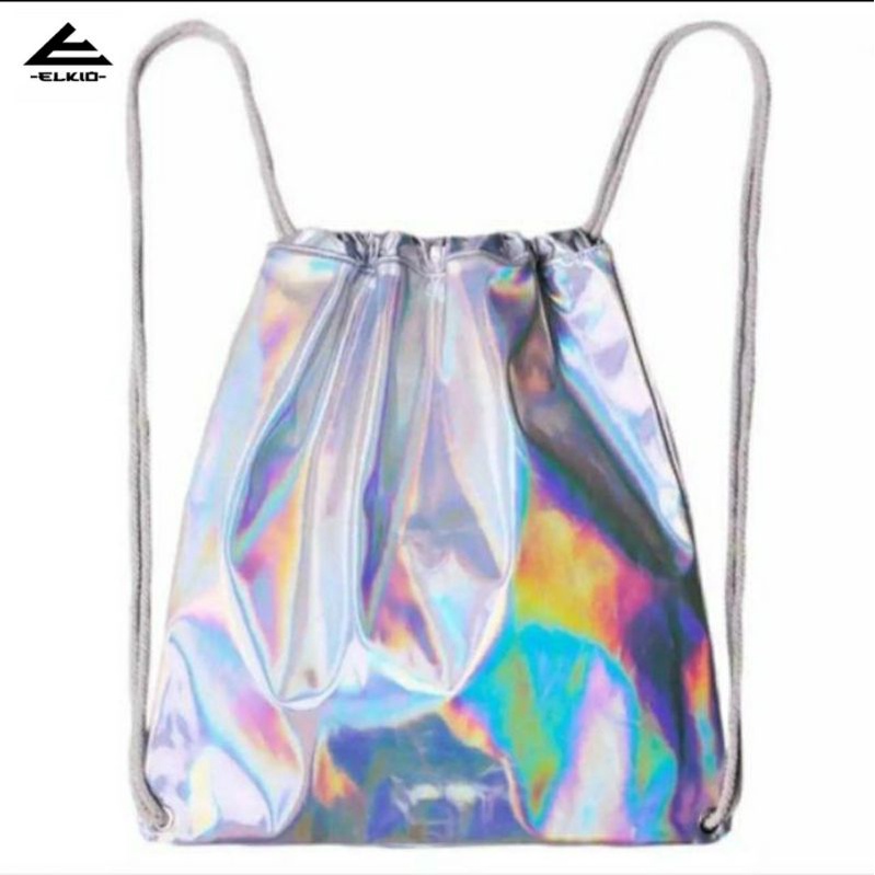Elkio Hot Promo Tas Ransel Serut Wanita Hologram/Slingbag Hologram kpop/ Tas sekolah Wanita