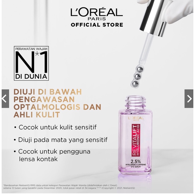 L'Oreal Paris Triple Roller 2.5% Hyaluron + Caffeine Eye Serum – Hyaluronic Acid Loreal Serum Mata