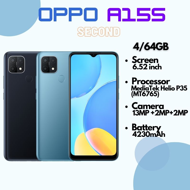 Oppo A15s Second 4/64GB Dynamic Black, Mystery Blue, Mulus, Like New