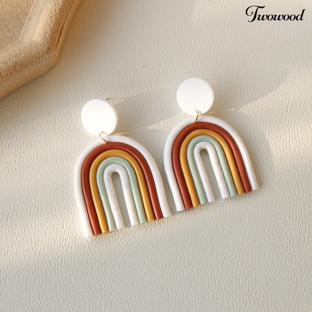 Twowood 1 Pair Drop Earrings Geometric U Shape Colorful Polymer Clay All Match Bohemian Stud Earrings for Dating