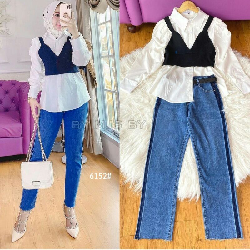 6152 Celana panjang jeans denim biru wanita import celana panjang cewek jeans biru denim import