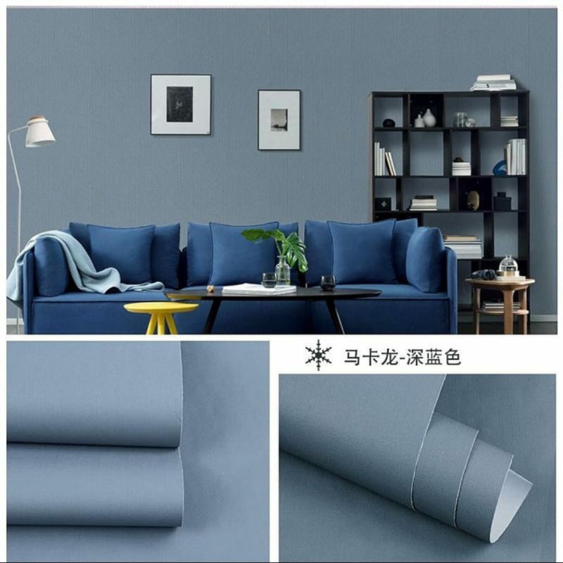 murah wallpaper dinding motif polos navy 10 meter x 45 cm