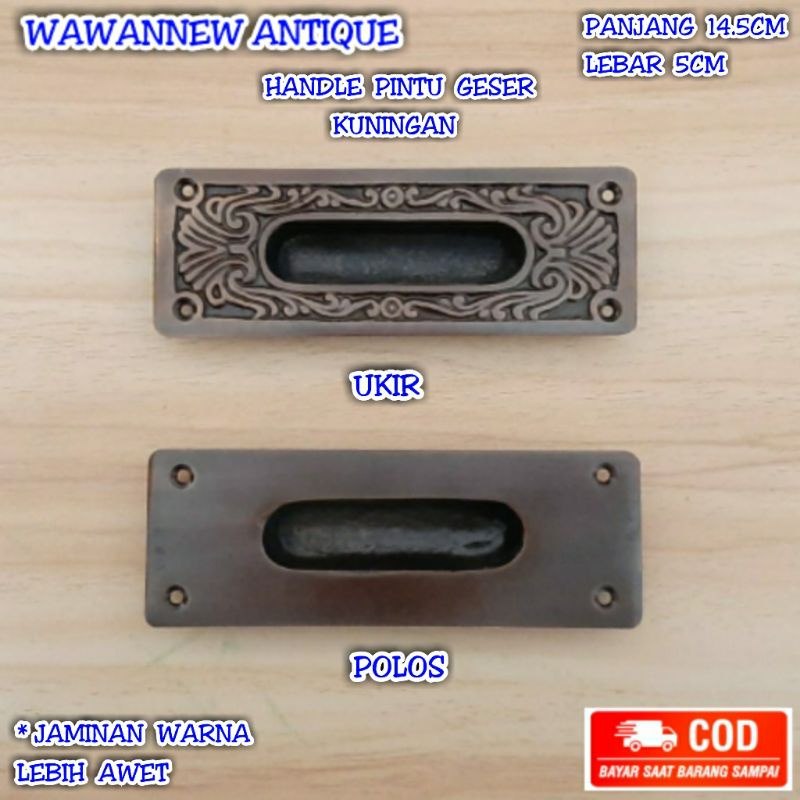 Handle Pintu Sliding Com Geser Kuningan Antik Motif Ukir 14.5cm