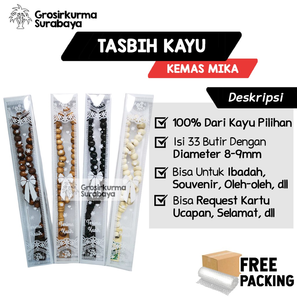 Souvenir Tasbih Kayu Kemas Mika Tabung Per Pcs Kartu Nama Untuk Seserahan Pernikahan Mantu Dll