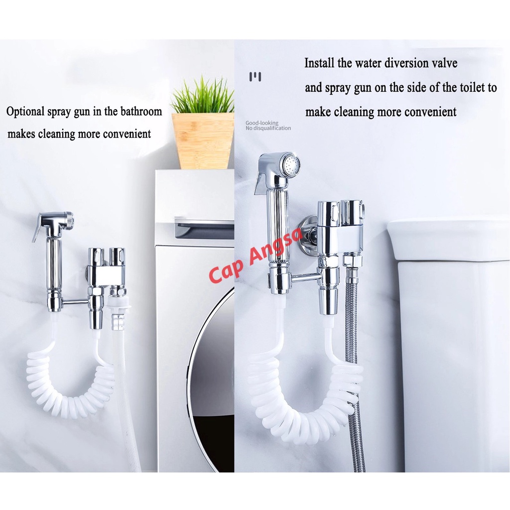 DOUBLE ANGLE VALVE STOP KRAN CABANG 2 OUTLET 2 SWITCH KERAN BIDET ENGKOL KLOSET CEBOK ALLOY FAUCET